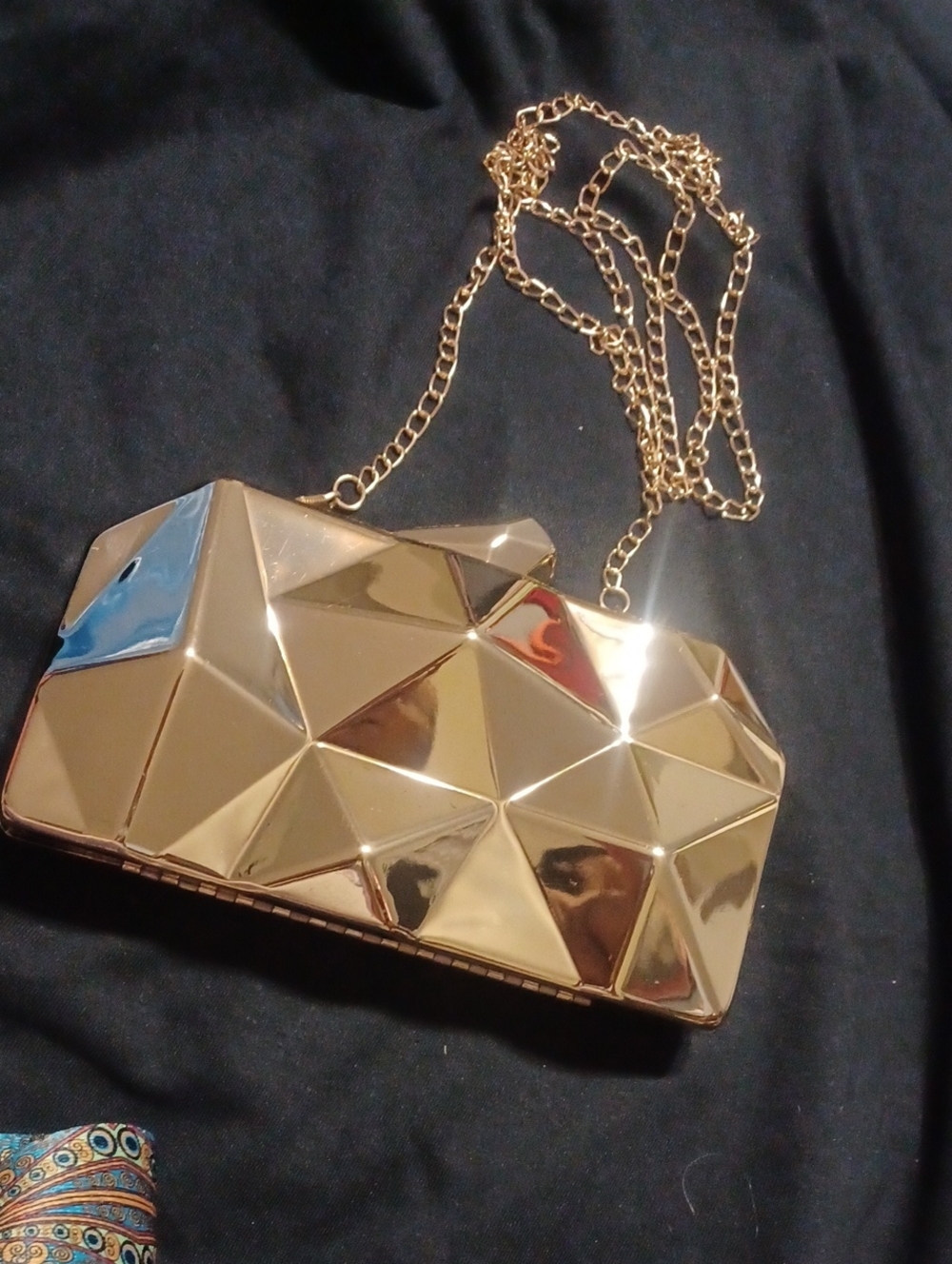 Gold Geometric Hardcase Crossbody Clutch - Women Bags